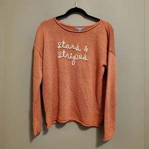 Marled Women's Stars & Stripes Long Sleeve Knit Sweater in Coral‎ Pink Size M